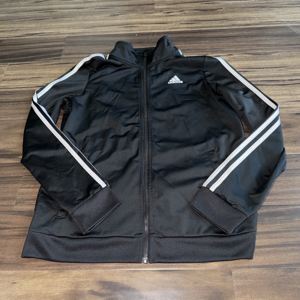 Adidas Classics Black Track Jacket Youth Xl (18/20) Striped Sleeves
